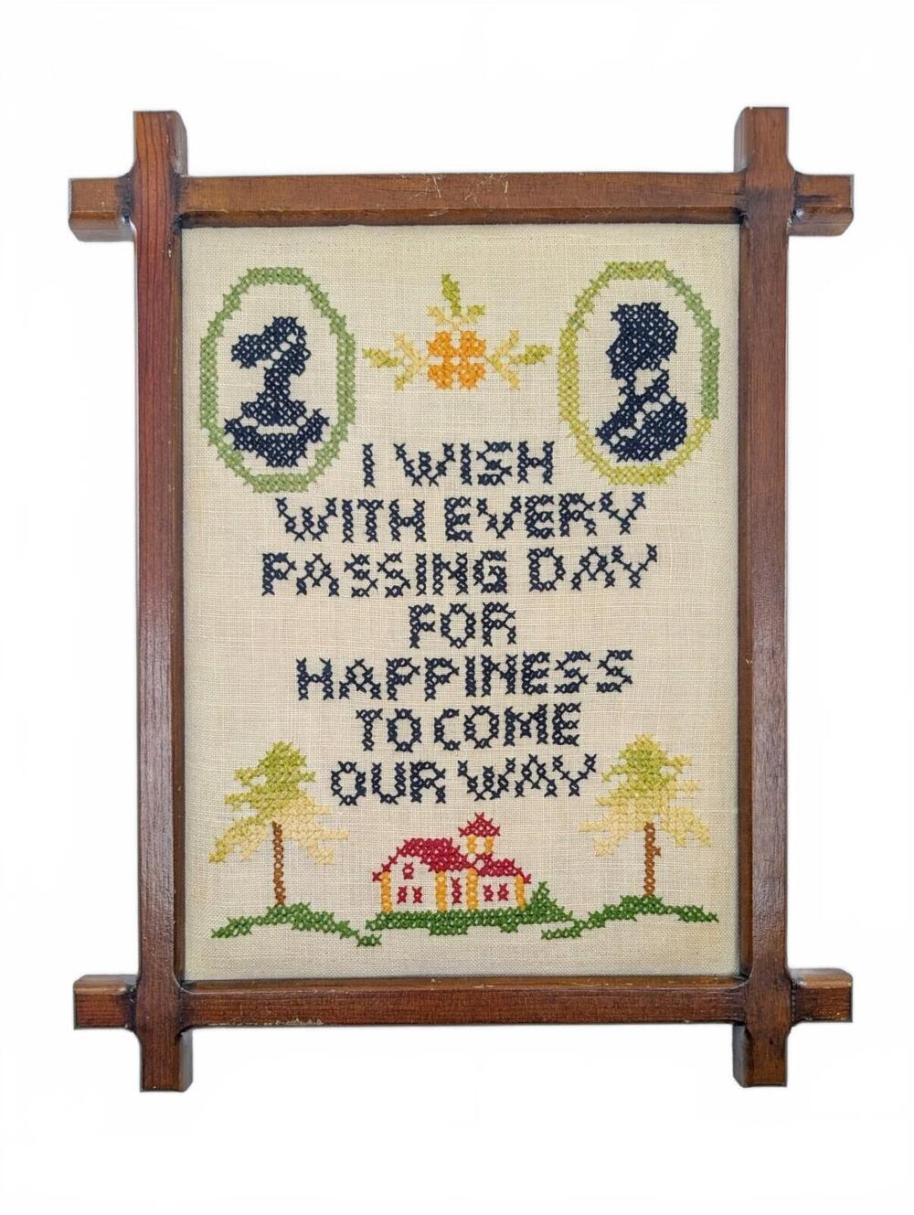 Vintage Framed Cross Stitch I Wish With Every Passing Day Inspirational Sampler